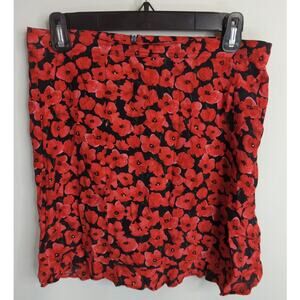 Zara Red & Black Poppy Floral Printed Skirt Women's Medium‎ Bold Colorful Casual